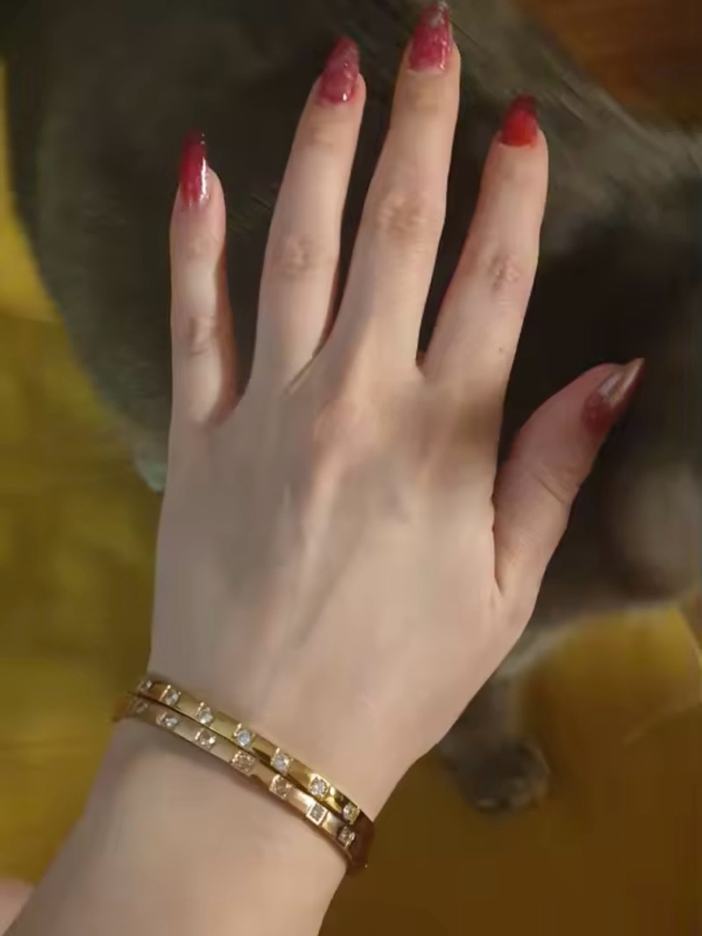 18k gold plated Stainless Steel Bangle Bracelet with Cubic Zirconia Accents - Picture 7 of 10